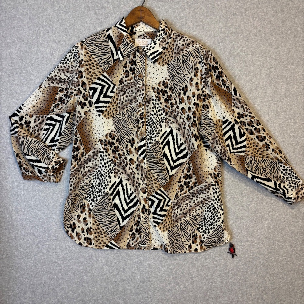 Vintage Da Rue California Women's 16 Multi Animal Print Button Up Shirt Blouse